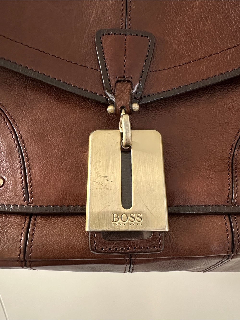 Boss Brown Leather Duffel Bag with Gold Hardware - Picture 2 of 12
